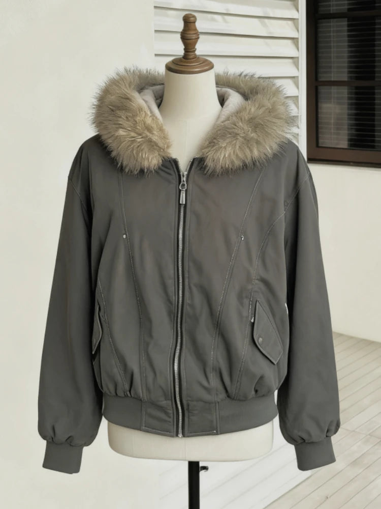 Subculture Harajuku Vintage Safari Coats with Hooded Women Zipper Sweatshirts Casual Streetwear Grunge Jacket Y2k Stand Neck