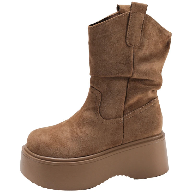 Chunky Platform Thick Sole Woman Ankle Boots Design Round Toe Slip On Shoes  2025 Autumn Winter Short Botas Para Mujer