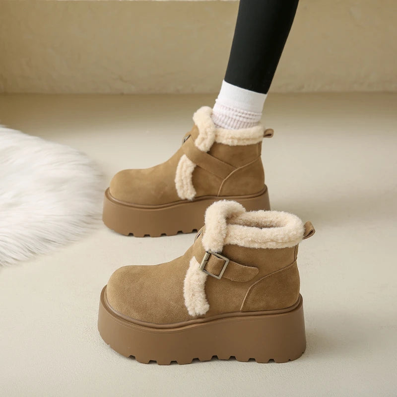 Winter Women Snow Boots 5 CM Platform Buckle Design Shoes Outdoor Fashion Warm Fur Ankle Boot High Quality Casual Plush Shoes 41