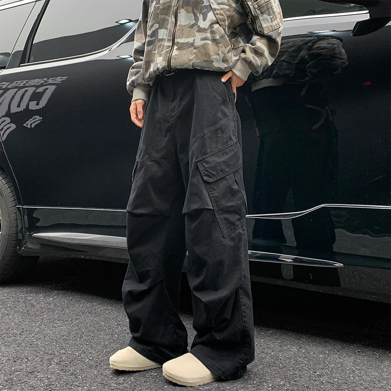 Spring Big Pocket Men's Cargo Pants Japanese Y2k Harajuku Loose Straight Wide Leg Trousers Baggy Pants Man Hip Hop Sweatpants