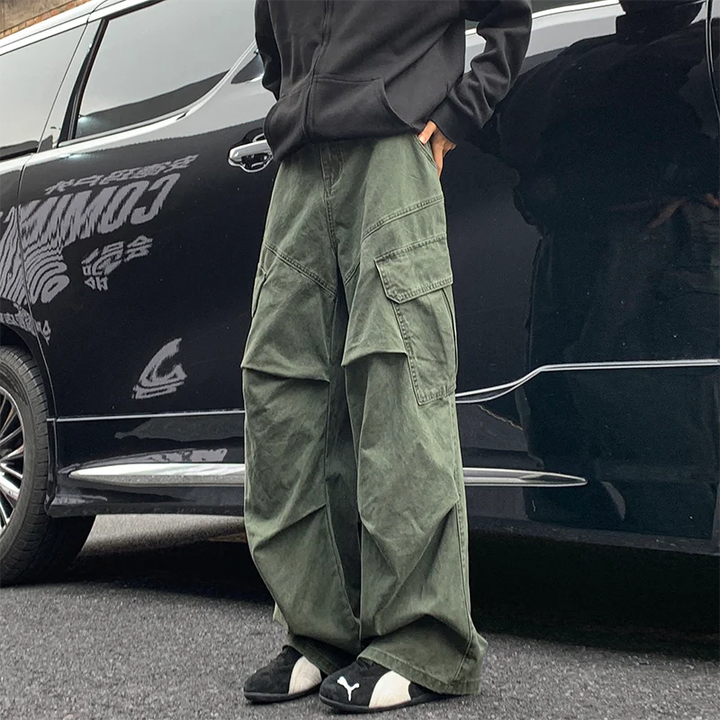Spring Big Pocket Men's Cargo Pants Japanese Y2k Harajuku Loose Straight Wide Leg Trousers Baggy Pants Man Hip Hop Sweatpants