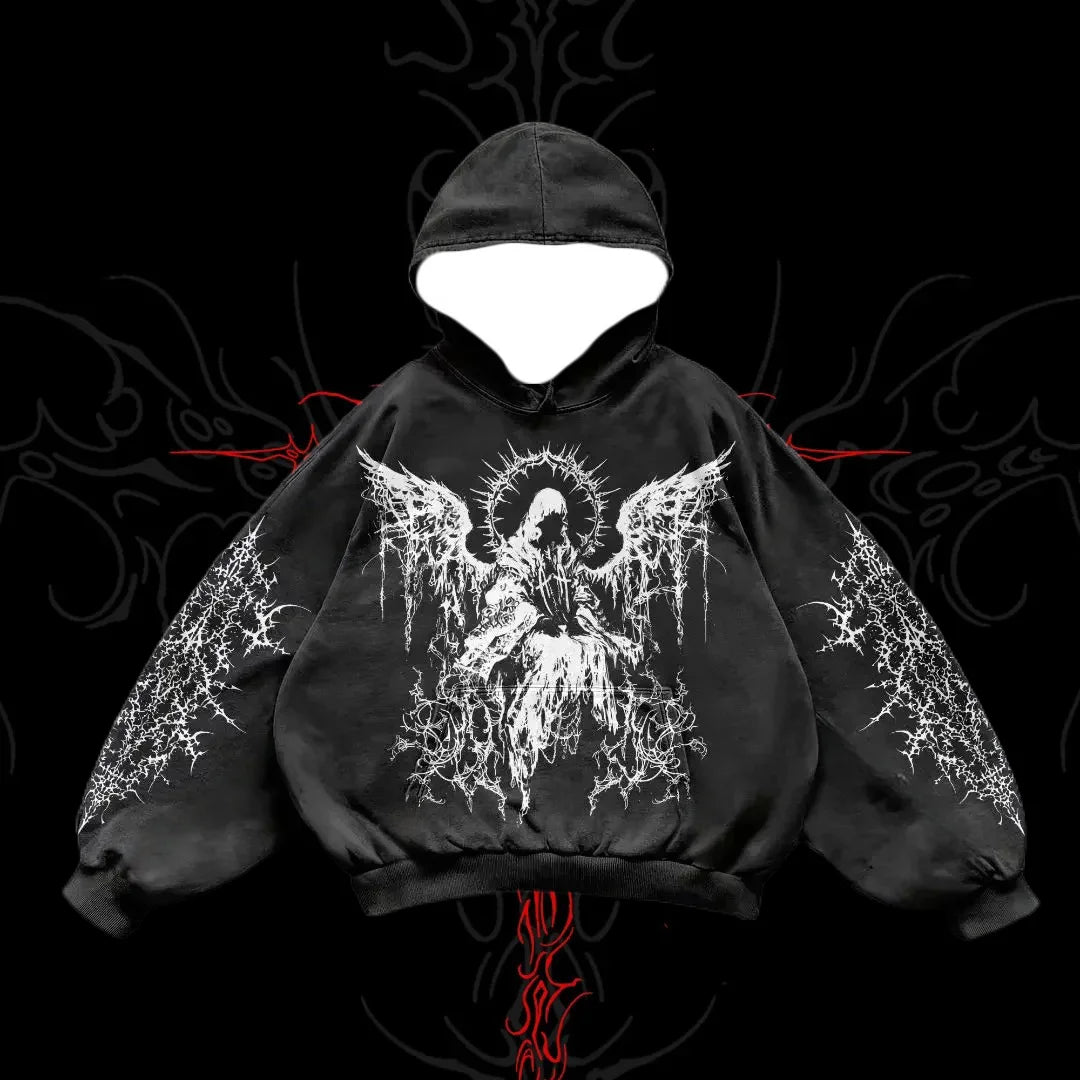 2025/26 Latest Popular Hoodies Y2k Fallen Angel Street Trend 3D Autumn/Winter Adult Men's and Women's Large Pocket Hoodies