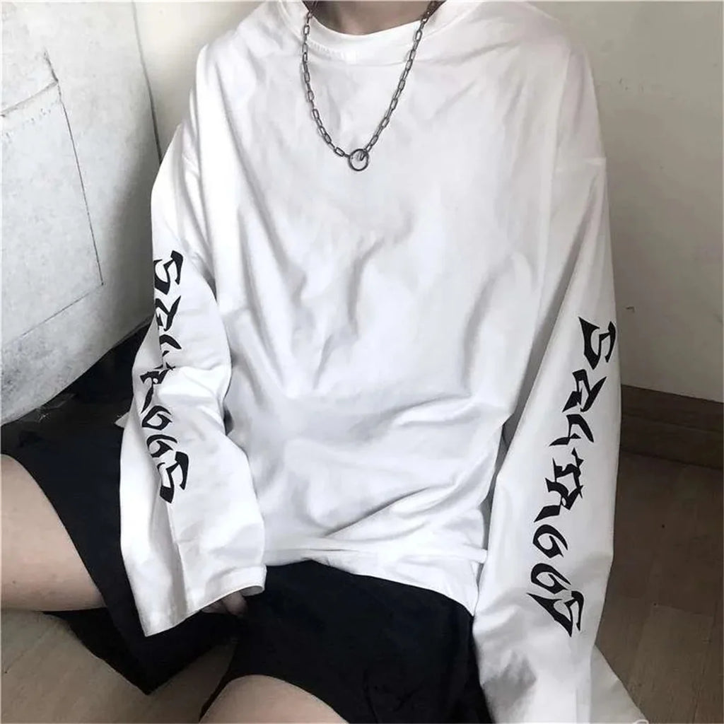 Cool Harajuku Ins Tshirt Hip Hop T-shirt Women Black Casual Korean T Shirt Long Sleeve Loose Tshirt Streetwear Autumn Tops Girls