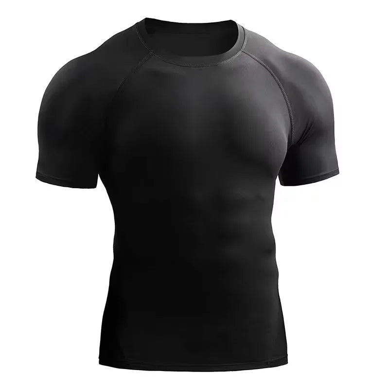 Fitness clothes men's outdoor sports quick drying short sleeved t-shirt training pro running stretch tight fitting clothes yoga
