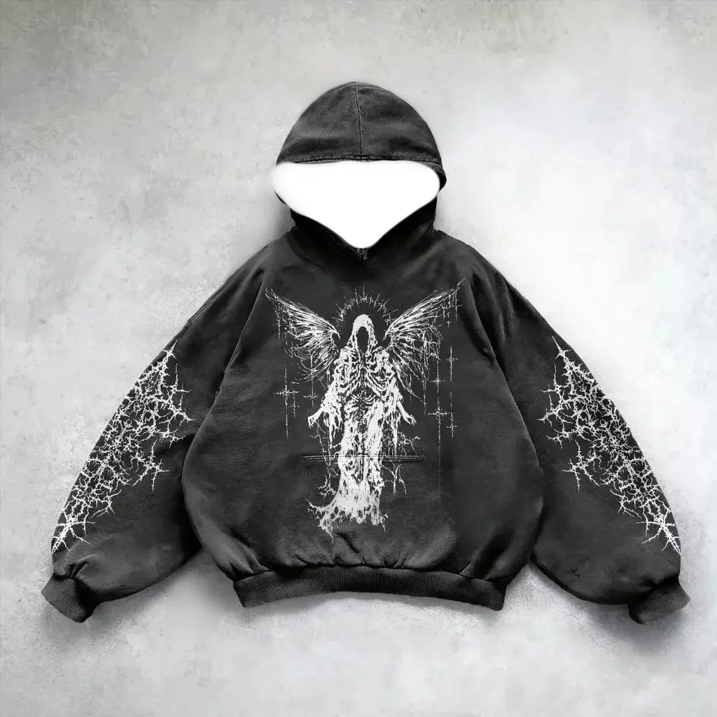 2025/26 Latest Popular Hoodies Y2k Fallen Angel Street Trend 3D Autumn/Winter Adult Men's and Women's Large Pocket Hoodies