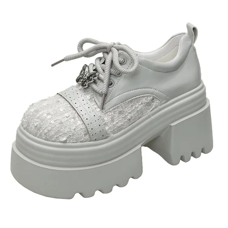 Women Leather Platform Shoes 2025 Spring New High Heels Wedge Outdoor Shoes Breathable Casual Shoes for Women platform boots