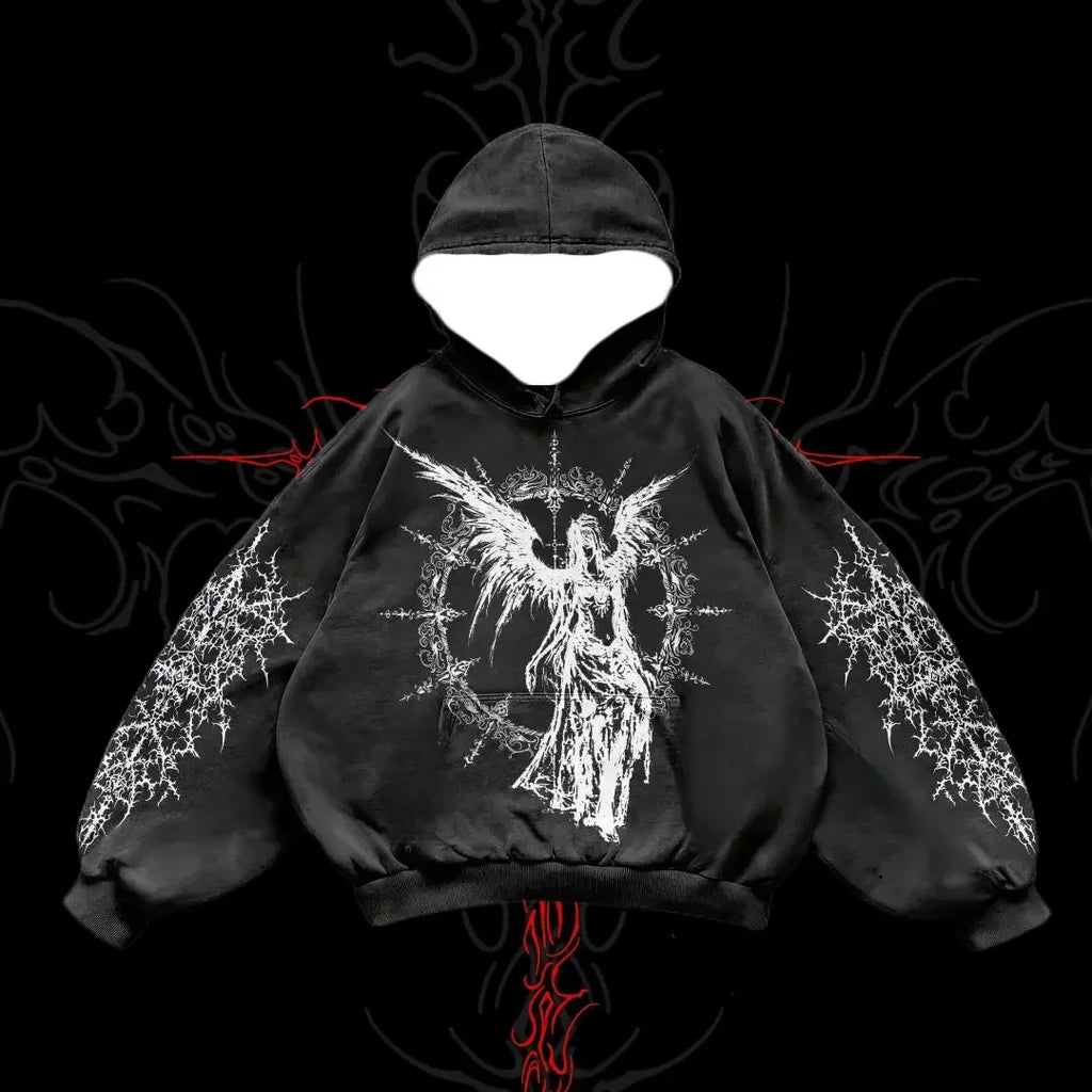 2025/26 Latest Popular Hoodies Y2k Fallen Angel Street Trend 3D Autumn/Winter Adult Men's and Women's Large Pocket Hoodies