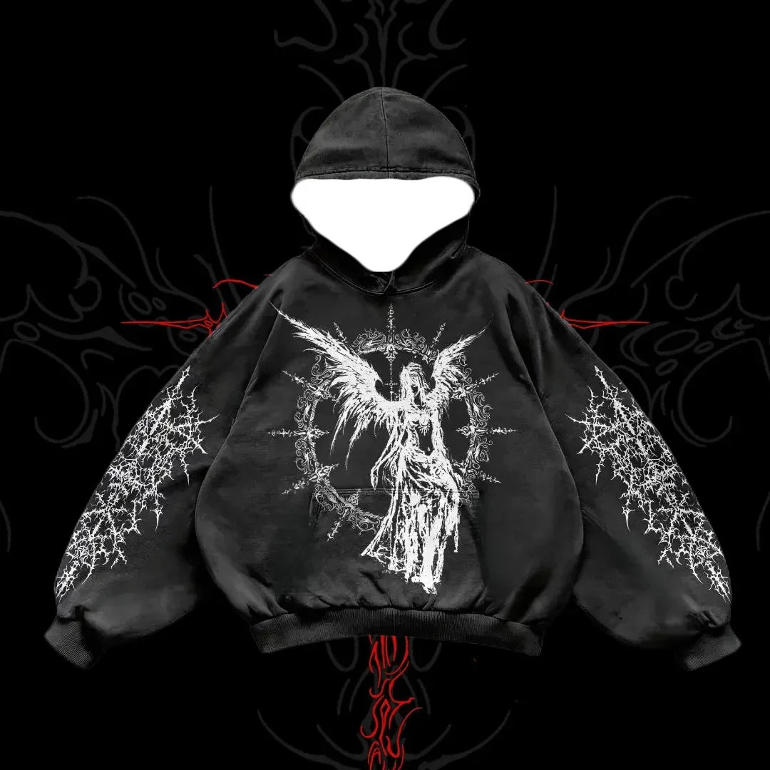 2025/26 Latest Popular Hoodies Y2k Fallen Angel Street Trend 3D Autumn/Winter Adult Men's and Women's Large Pocket Hoodies