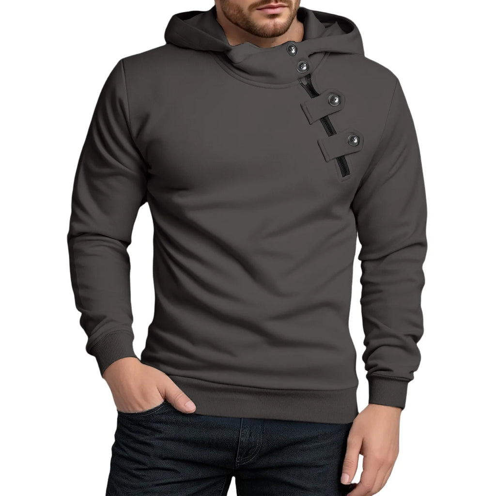 Men Autumn New Sweatshirt Tops Simple Solid Fitting Button Zipper Hoodie Daily Casual Sports Street Matching Pullover Sweatshirt
