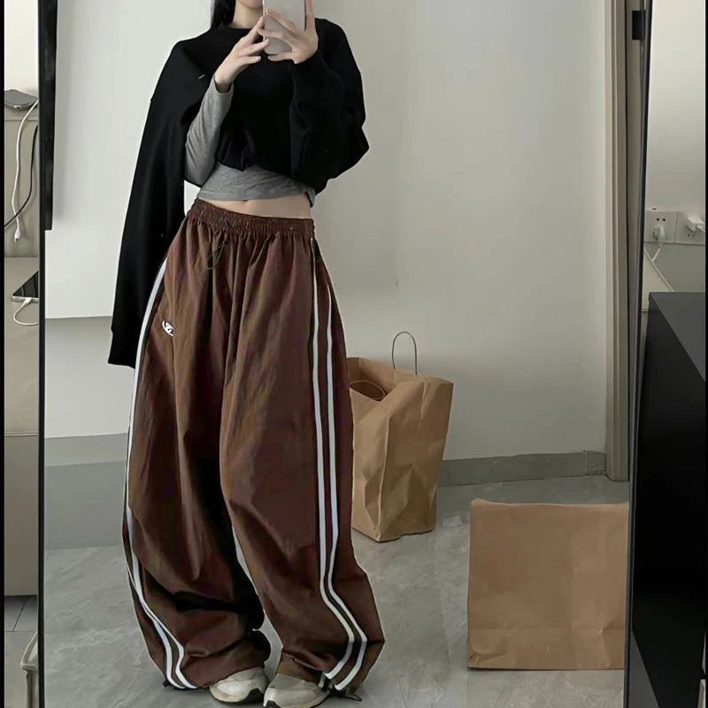 Y2K Vintage Women Loose Pants Oversized Hip Hop Drawstring Pocket Fashion Chic Cargo Pant Casual Office Lady Baggy New Trousers