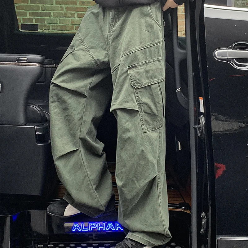 Spring Big Pocket Men's Cargo Pants Japanese Y2k Harajuku Loose Straight Wide Leg Trousers Baggy Pants Man Hip Hop Sweatpants