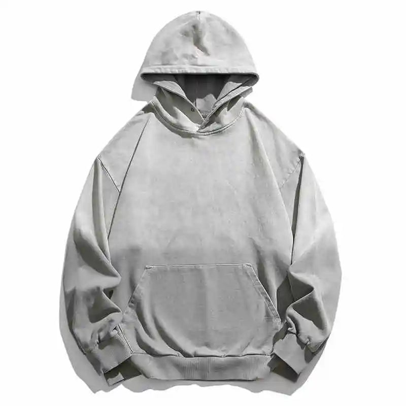 Mens Heavyweight Cotton Hoodie Oversized Streetwear Spring Autumn Garment Dyed Washed Ombre Pullover High Quality Sweatshirt