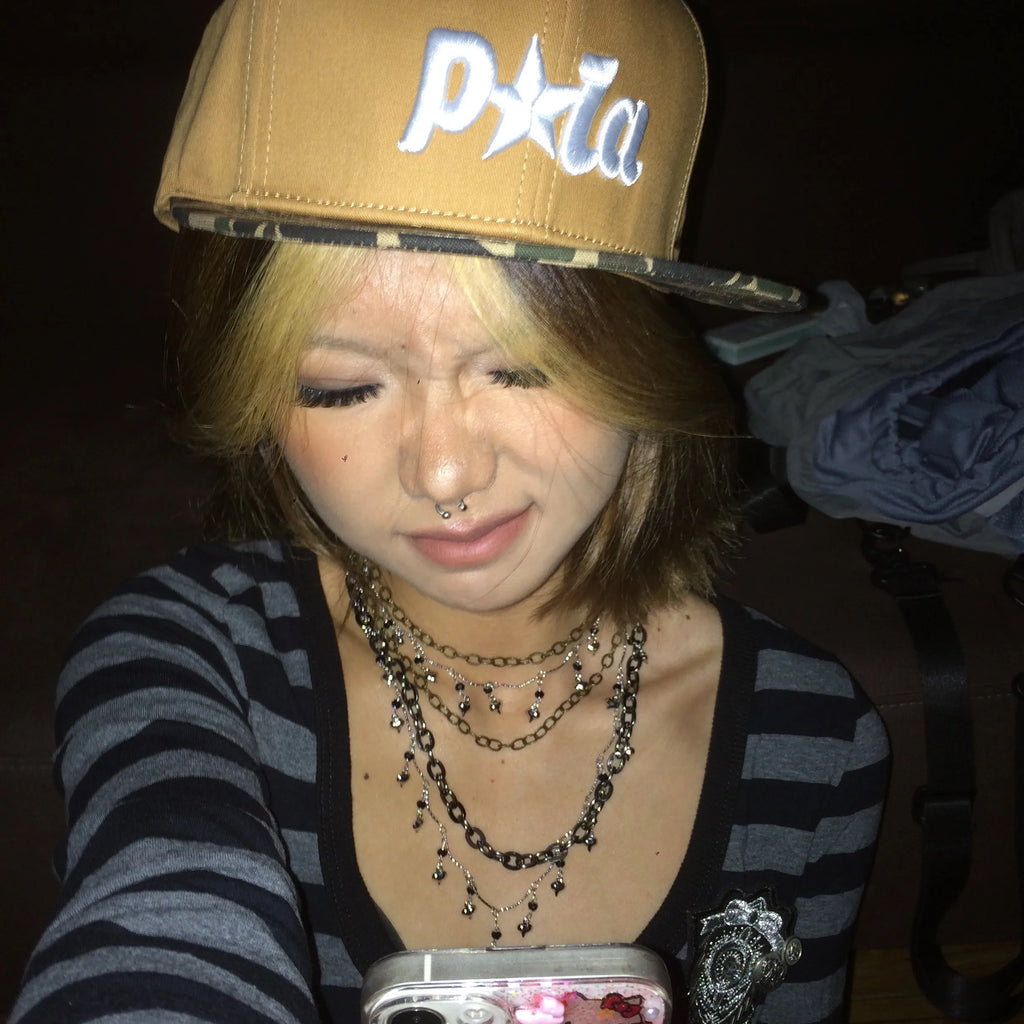 Karrram Trashy Y2k Crop Top Japanese 2000s Style Striped Long Sleeved T-shirt Vintage Harajuku High Street Tops American Retro