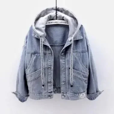 Women Denim Coat Hooded Single Breasted Button Jackets Hooded Patchwork Outerwear Cardigan Solid Pockets Streetwear Warm