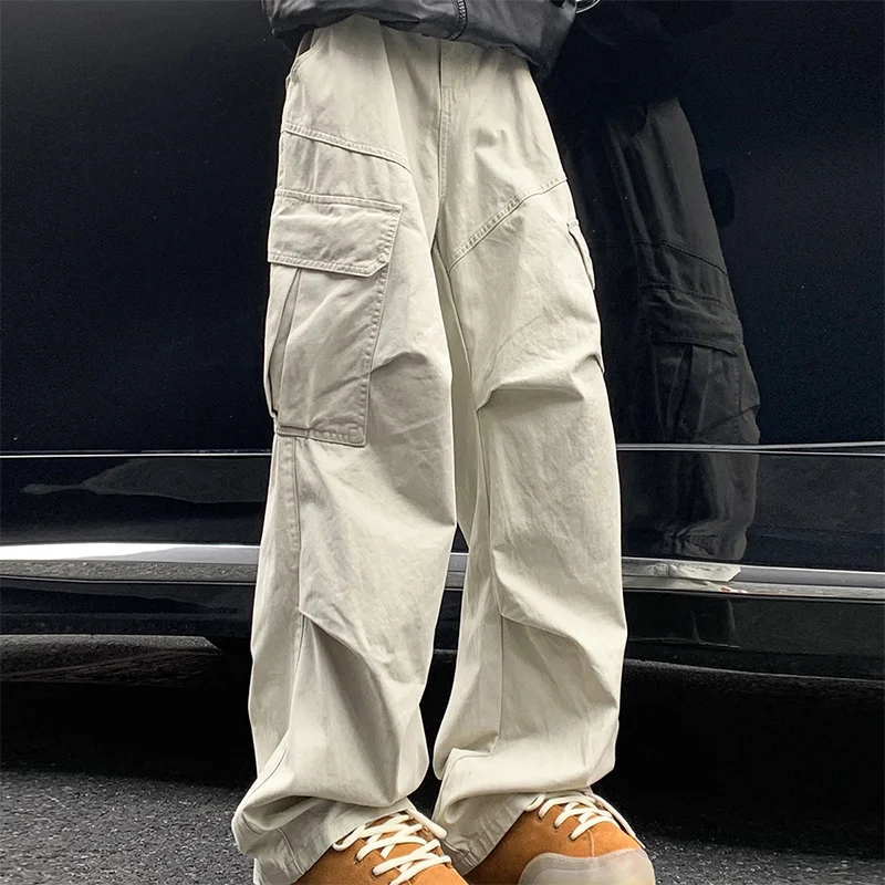 Spring Big Pocket Men's Cargo Pants Japanese Y2k Harajuku Loose Straight Wide Leg Trousers Baggy Pants Man Hip Hop Sweatpants