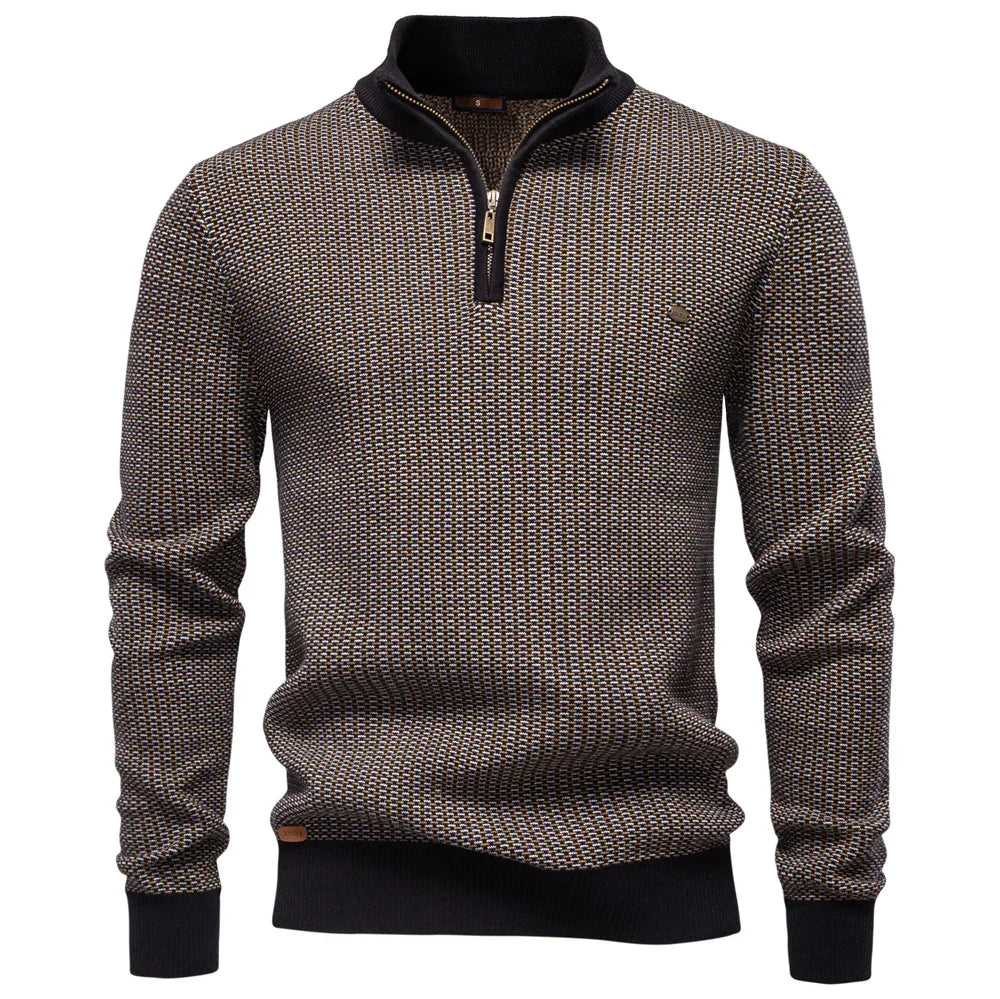 AIOPESON Classic Striped Knitwear Men Cotton Blend Sweater Mock Neck Warm Thickened Old Money Luxury Winter Sweaters for Men