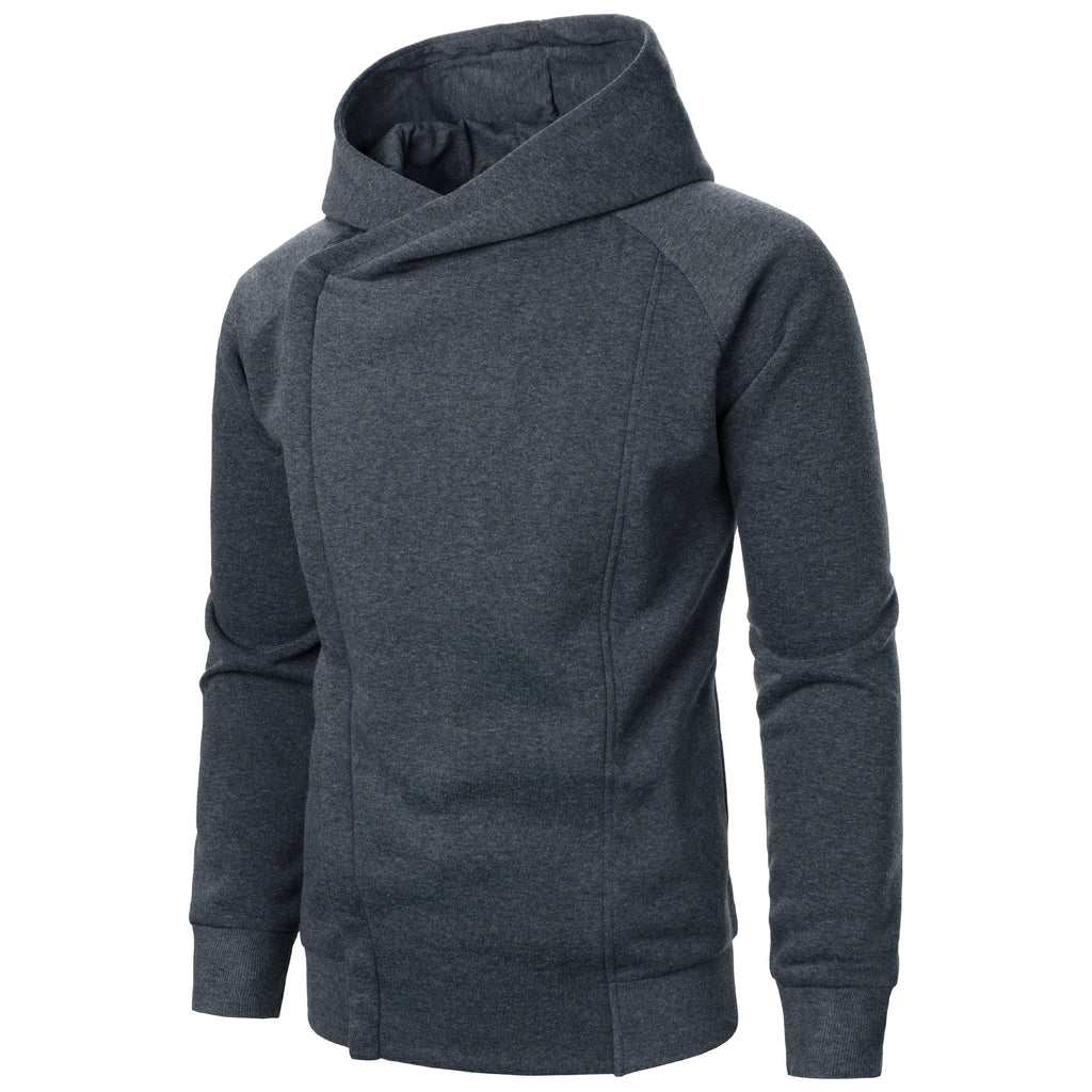 Autumn winter men's solid color hooded top Long sleeve side zipper design hoodie