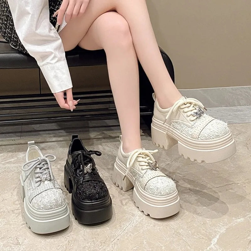 Women Leather Platform Shoes 2025 Spring New High Heels Wedge Outdoor Shoes Breathable Casual Shoes for Women platform boots