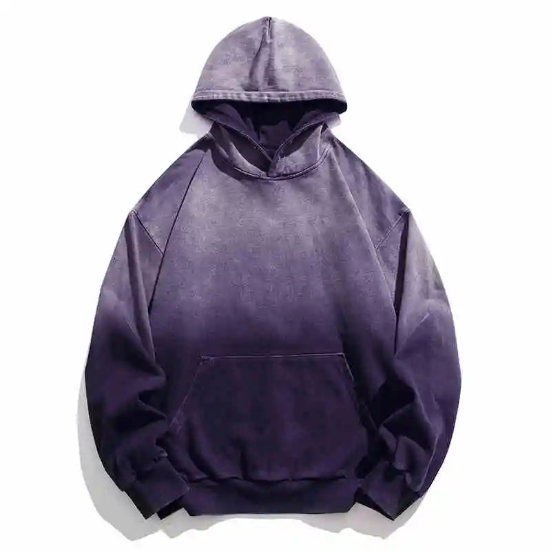 Mens Heavyweight Cotton Hoodie Oversized Streetwear Spring Autumn Garment Dyed Washed Ombre Pullover High Quality Sweatshirt