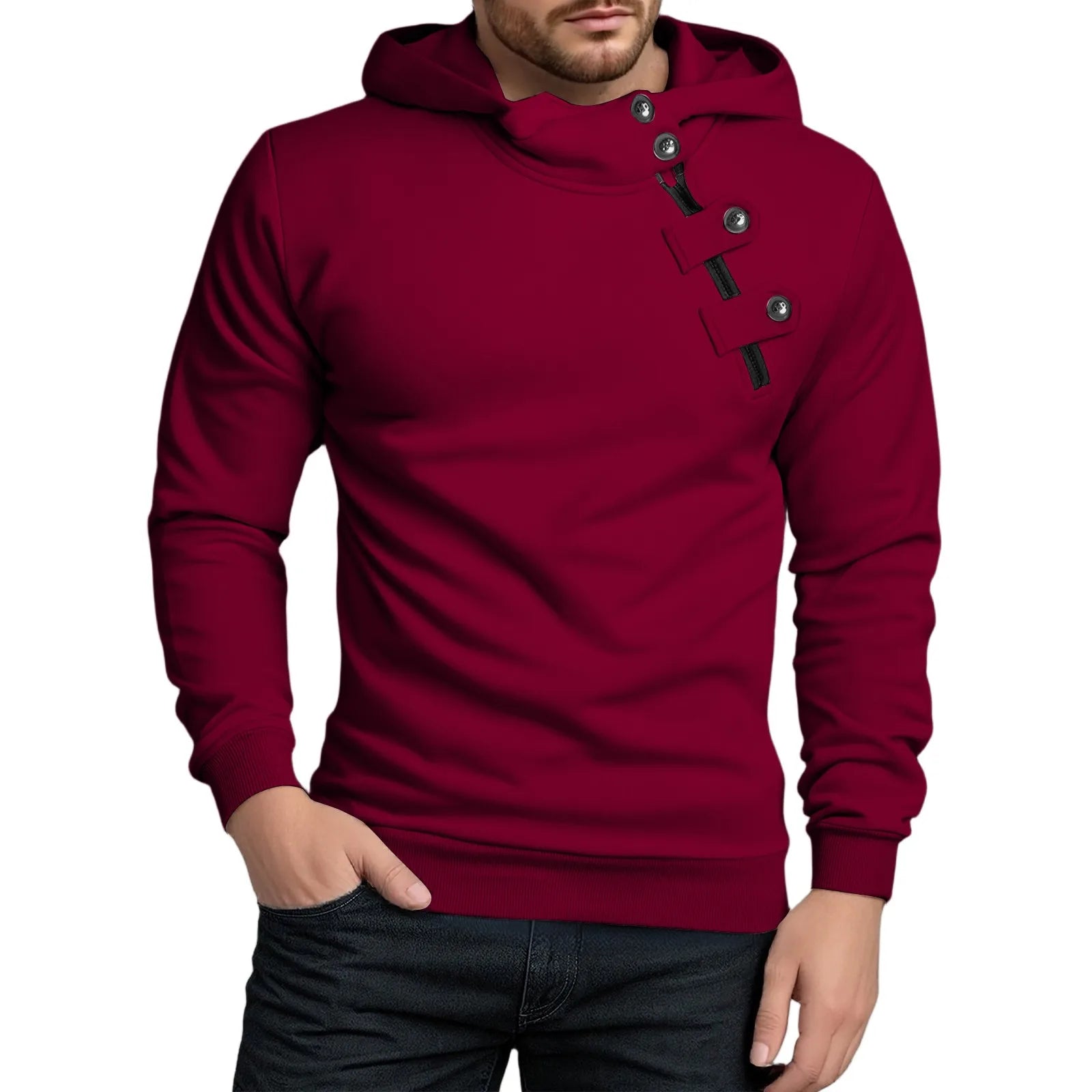 Men Autumn New Sweatshirt Tops Simple Solid Fitting Button Zipper Hoodie Daily Casual Sports Street Matching Pullover Sweatshirt