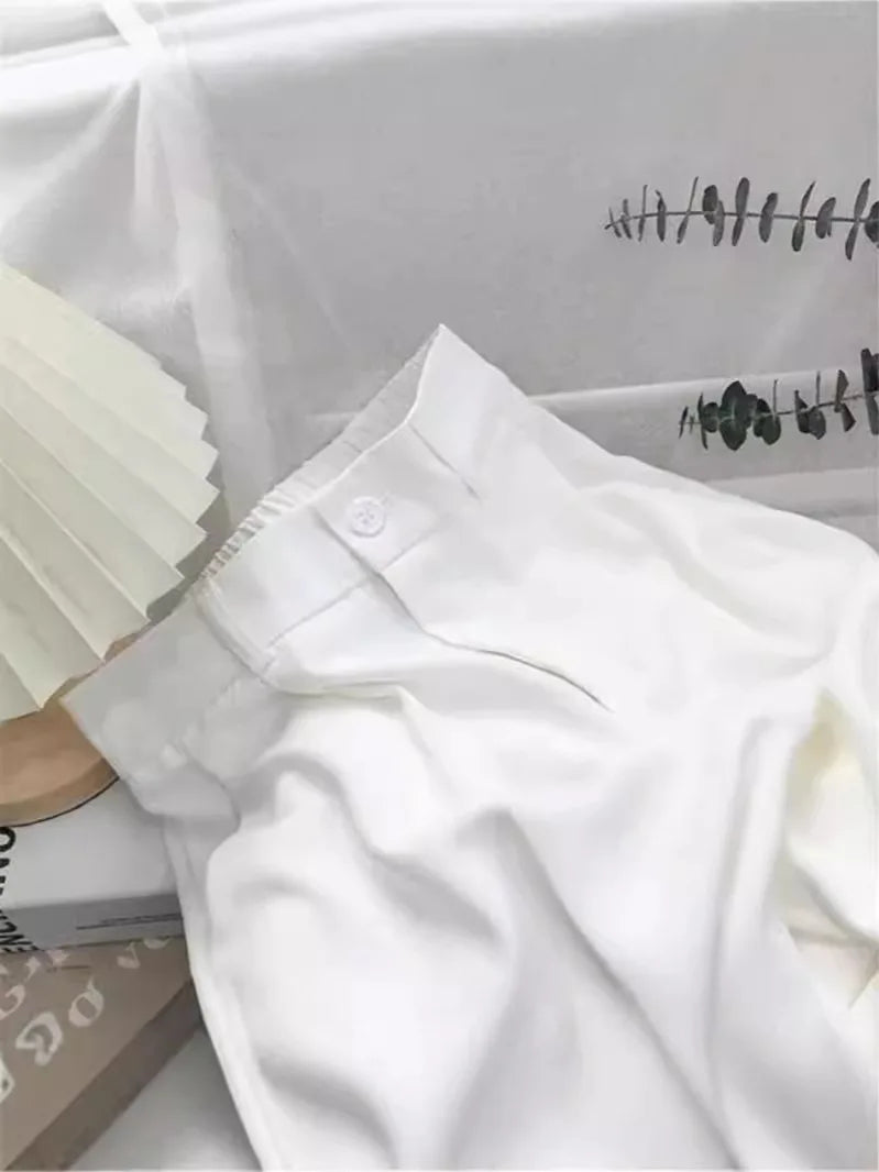 High Waist Women Suit Pants Fall Straight Office Ladies Korean Fashion Trousers Casual Button Loose Female Black Pants New 2024