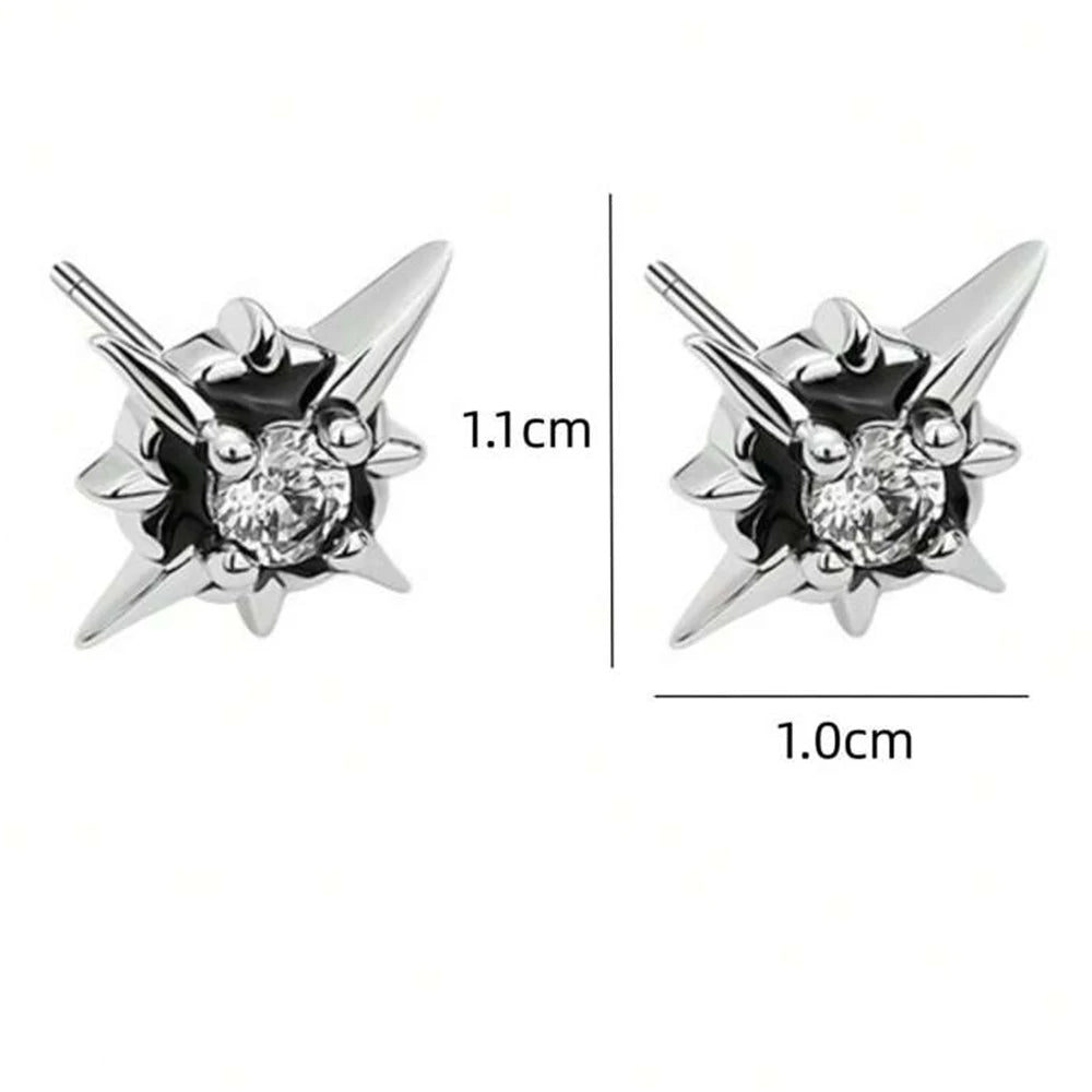 Black CZ Metal Star Earring Stud For Men Women Hip Hop Style Antique Silver Color Start Clear Crystal Couple Post Earrings