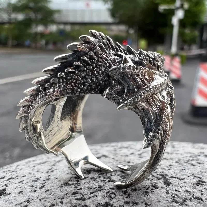 Antique Silver Color Dragon Rings Gothic Punk Men Pterosaur Wings Opening Adjustable Rings Vintage Jewelry Accessories Gifts