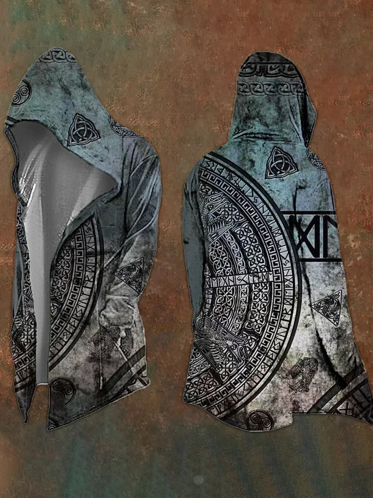 2025 New Arrival: Men's Spring/Fall Abstract Cosmic Retro Print 3D Digital Print Oversized Hooded Trench Coat