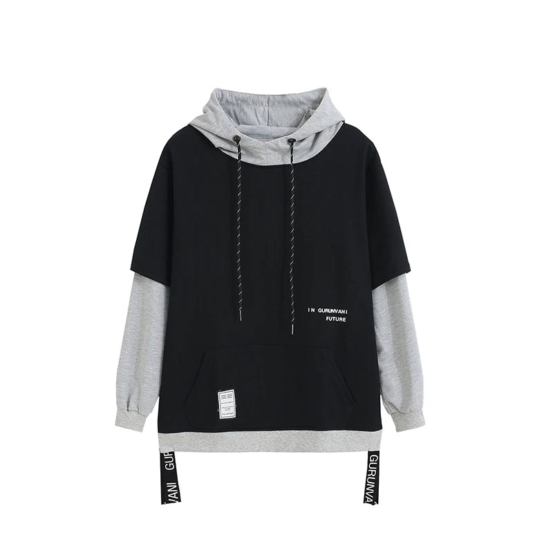 New Patchwork Hooded Sweatshirt Hip Hop Men Pullover Hoodies Streetwear Casual Fashion Clothes Colorblock Hoodie