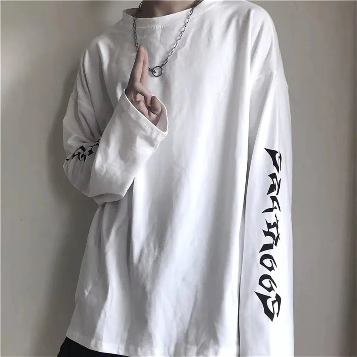 Cool Harajuku Ins Tshirt Hip Hop T-shirt Women Black Casual Korean T Shirt Long Sleeve Loose Tshirt Streetwear Autumn Tops Girls