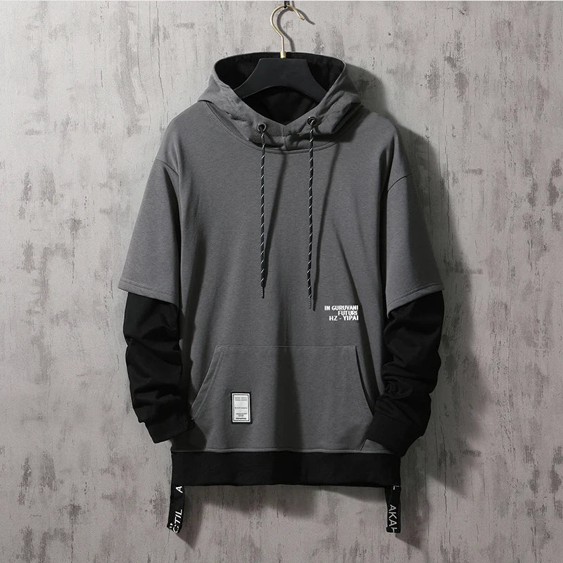 New Patchwork Hooded Sweatshirt Hip Hop Men Pullover Hoodies Streetwear Casual Fashion Clothes Colorblock Hoodie