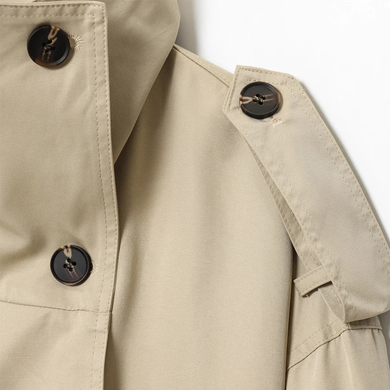 HXAO Women's Trench Coat Female Khaki Women's Windbreaker 2025 Autumn Top Female Women's Short Coat Long Sleeve Elegant Coat