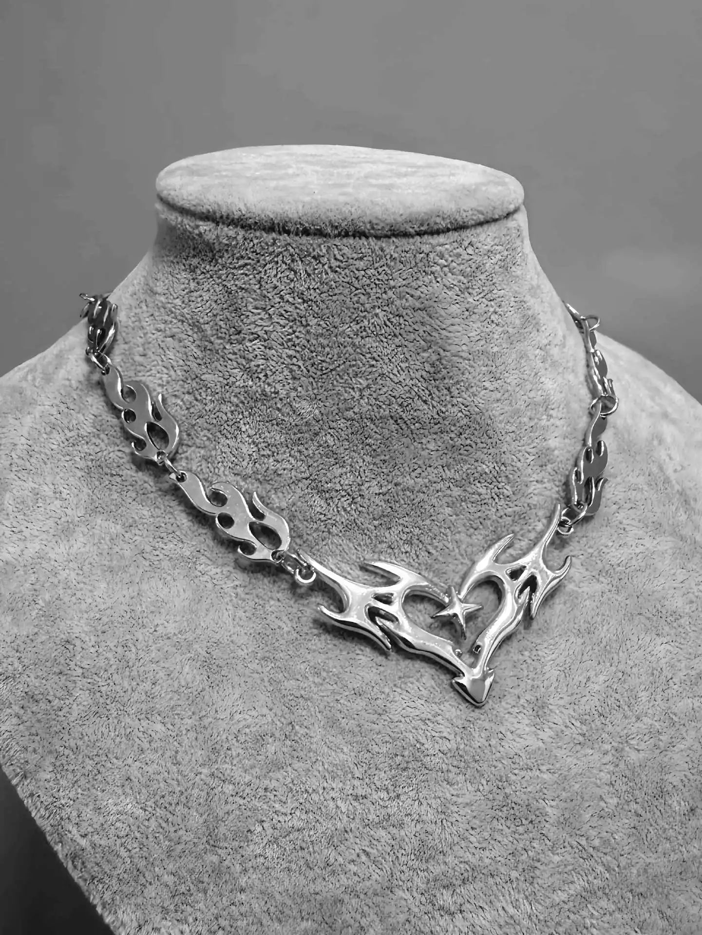 Cross Flame Heart Choker, punk jewelry, Gothic accessories, Y2k, thorns, barbed wire, hippie, Flame Heart Charm, For Women Man