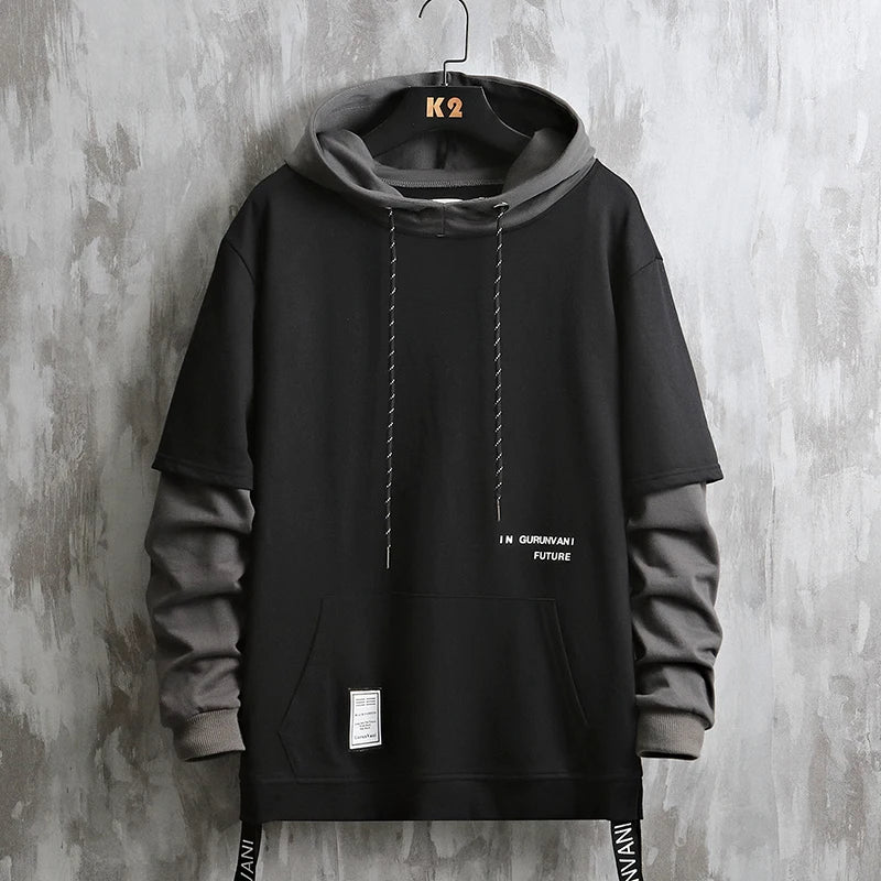 New Patchwork Hooded Sweatshirt Hip Hop Men Pullover Hoodies Streetwear Casual Fashion Clothes Colorblock Hoodie
