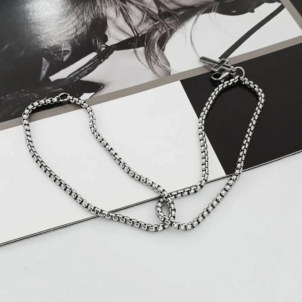 Men's Fashion Double Chain Cross Hollow Wrist Bracelets Lobster Claw Clasp Stainless Steel Bracelet Hip Hop Punk Party Jewelry
