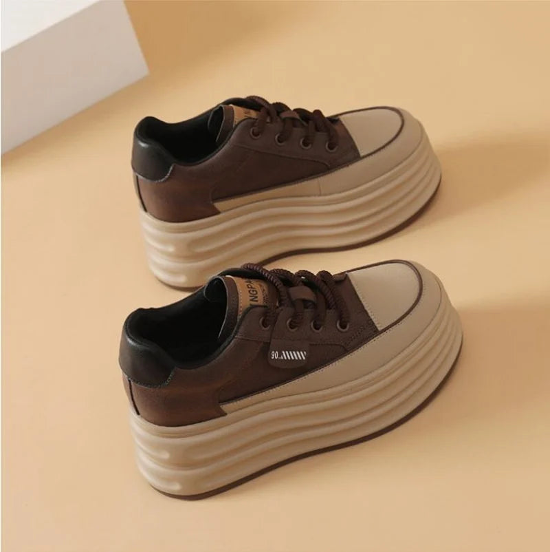 Spring/Autumn 8cm Female Suede Genuine Leather Women's Vulcanized Shoes Platform Wedge Skate Boarding High Casual Shoes