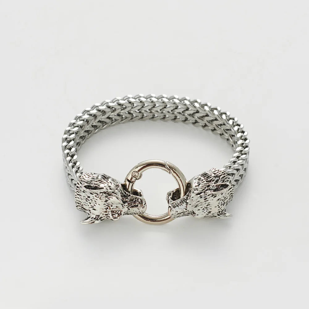 European and American Hip-hop Rock Fashion Personality Trendy Accessories for MEN'S Stainless Steel Wolf Head Bracelet