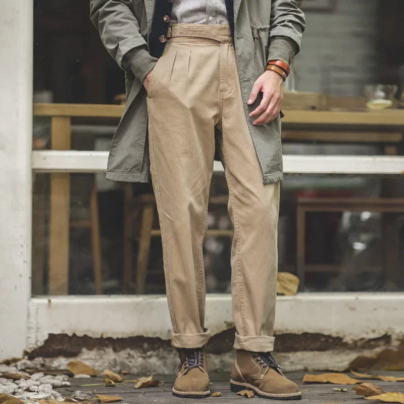 Maden Vintage Khaki Gurkha Pants Adjustable High Waist Casual Cargo Work Pants Classic Straight Trousers Men's Spring and Fall