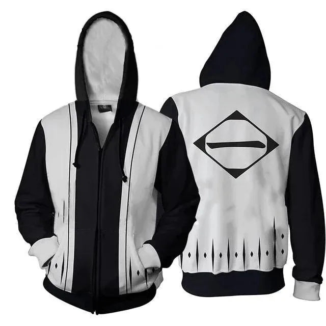 BLEACH Anime Hoodie Peripheral Zip Up Zaraki Kenpachi Hoodies Cosplay Sweatshirt Costumes Halloween Party Birthday Gifts
