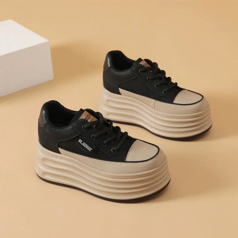 Spring/Autumn 8cm Female Suede Genuine Leather Women's Vulcanized Shoes Platform Wedge Skate Boarding High Casual Shoes
