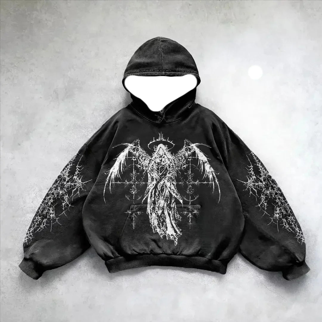 2025/26 Latest Popular Hoodies Y2k Fallen Angel Street Trend 3D Autumn/Winter Adult Men's and Women's Large Pocket Hoodies