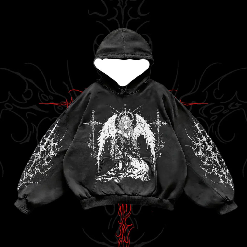 2025/26 Latest Popular Hoodies Y2k Fallen Angel Street Trend 3D Autumn/Winter Adult Men's and Women's Large Pocket Hoodies