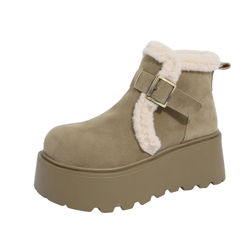 Winter Women Snow Boots 5 CM Platform Buckle Design Shoes Outdoor Fashion Warm Fur Ankle Boot High Quality Casual Plush Shoes 41