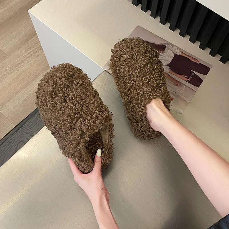 Luxury Plush Slippers for Women 2025 Cover Toe Fur Slides Casual Platform Flip Flops Pantofle New Shoes