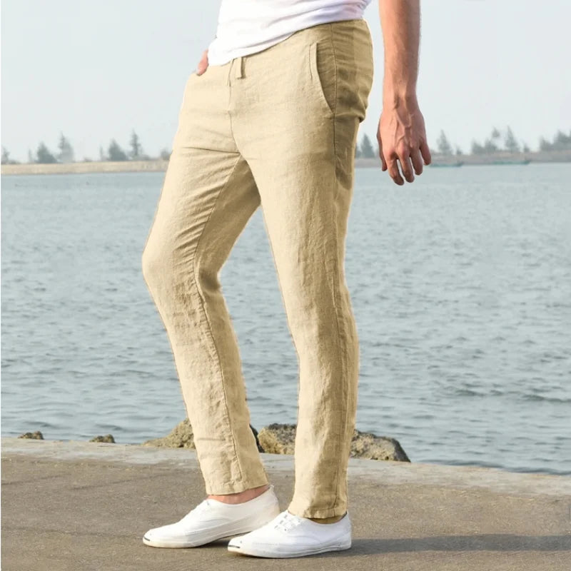 Men's Cotton Linen Pants Joggers Sweatpants Streetwear Breathable Solid Color Linen Trousers Vacation Summer Loose Pants S-5XL