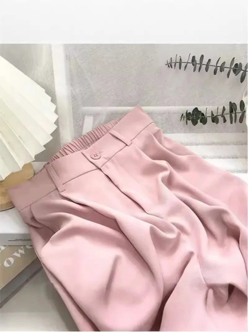High Waist Women Suit Pants Fall Straight Office Ladies Korean Fashion Trousers Casual Button Loose Female Black Pants New 2024