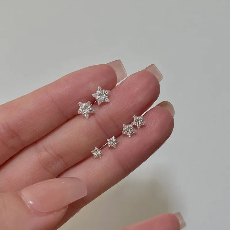 Real 925 Sterling Silver Geometric Zircon Star Stud Earrings for Women Fine Jewelry Light Luxury Allergy Minimalist Accessories