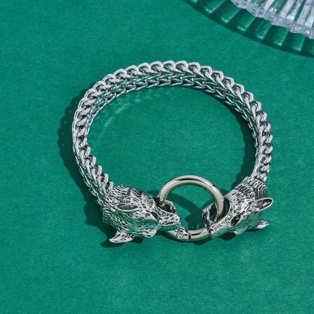 European and American Hip-hop Rock Fashion Personality Trendy Accessories for MEN'S Stainless Steel Wolf Head Bracelet