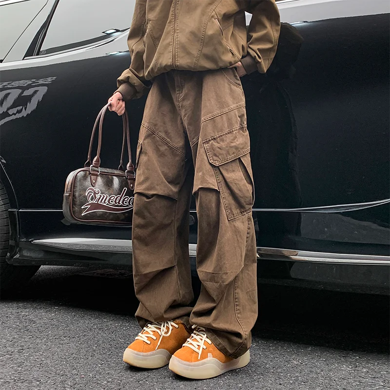 Spring Big Pocket Men's Cargo Pants Japanese Y2k Harajuku Loose Straight Wide Leg Trousers Baggy Pants Man Hip Hop Sweatpants