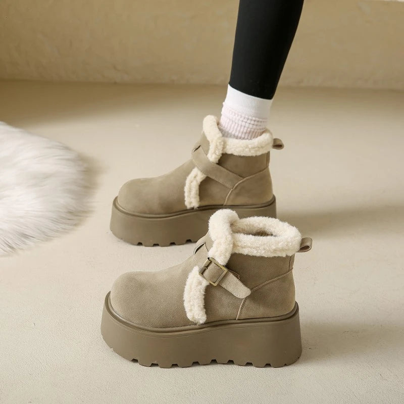 Winter Women Snow Boots 5 CM Platform Buckle Design Shoes Outdoor Fashion Warm Fur Ankle Boot High Quality Casual Plush Shoes 41